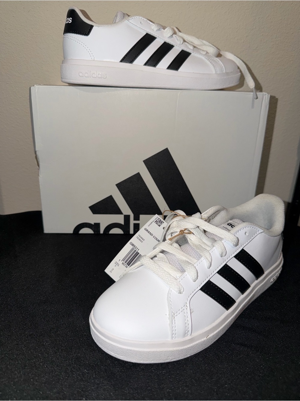 adidas White Sneakers with Black Three Stripes - Kids